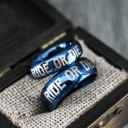 Ride or Die Rings, Blue Wedding Bands, Couple Ring Set, Matching Couple Rings