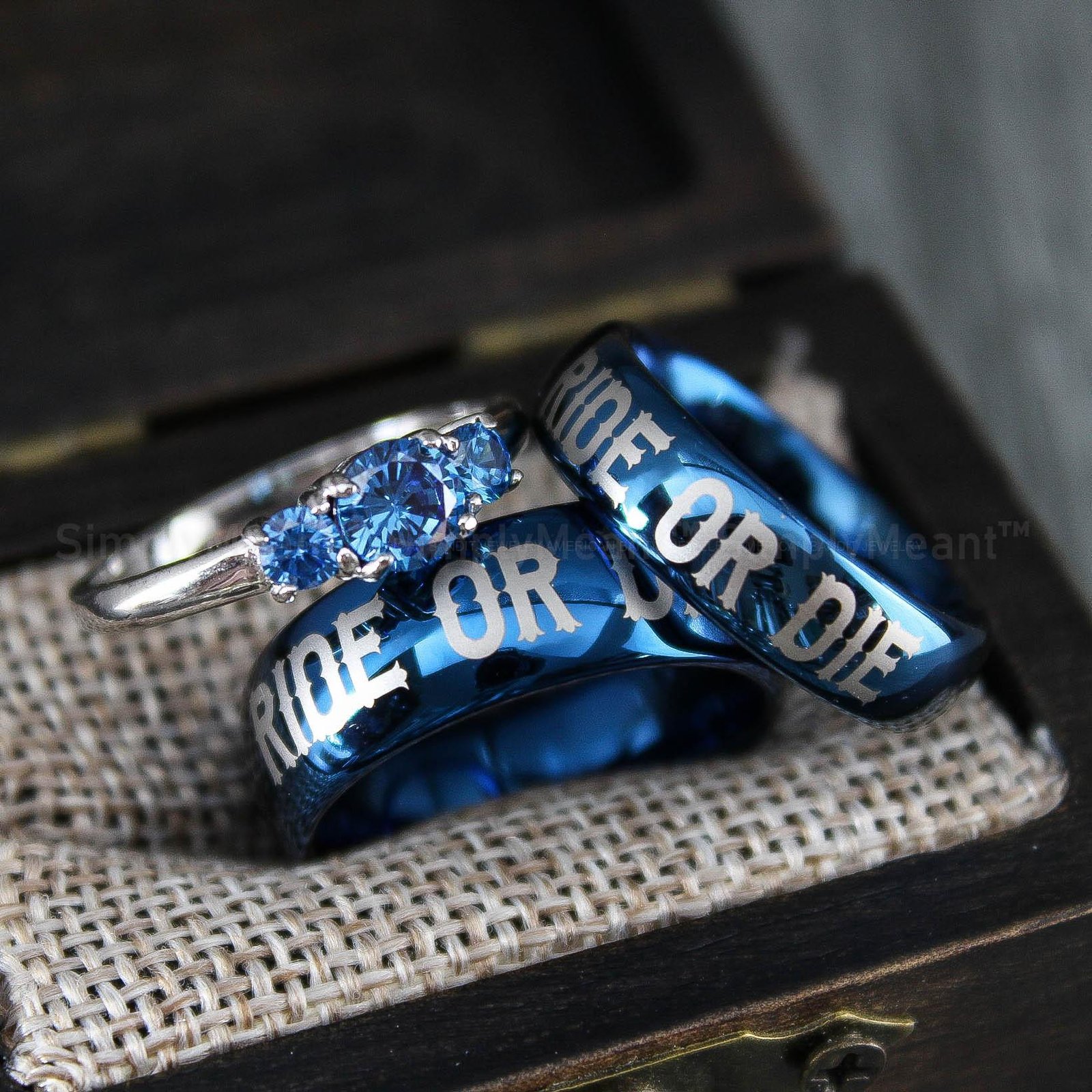 IMG_1489-3.jpg Ride or Die Rings, Blue Wedding Bands, Couple Ring Set, Matching Couple Rings - Image 1