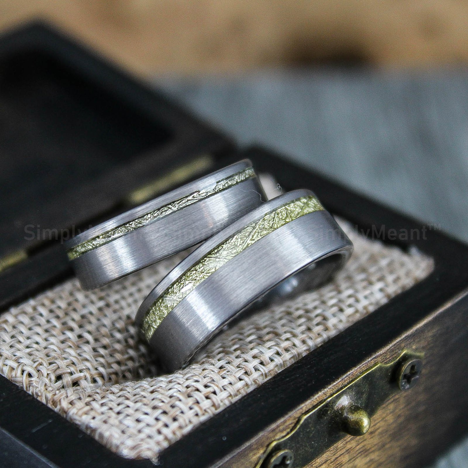 IMG_1469 Meteorite Rings, Meteorite Wedding Bands, Silver Tungsten Bands with Meteorite Inlay - Image 1