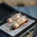 Meteorite Rings, Meteorite Wedding Bands, Rose Gold Tungsten Bands with Meteorite Inlay