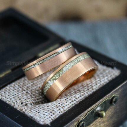 Meteorite Rings, Meteorite Wedding Bands, Rose Gold Tungsten Bands with Meteorite Inlay