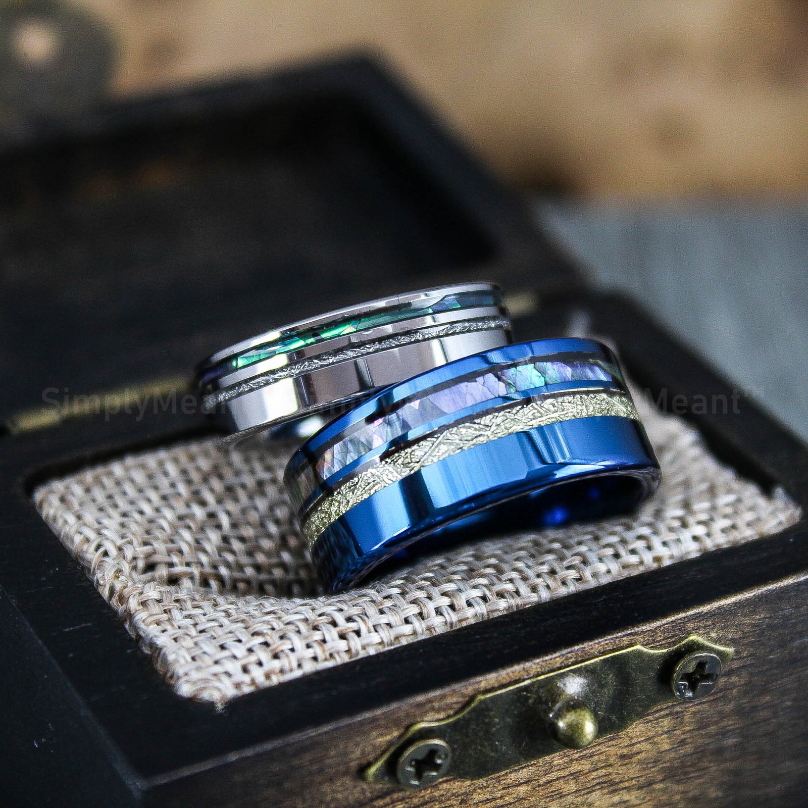 IMG_1481 Abalone Shell Rings, Meteorite Rings, Couple Rings, Matching Wedding Rings - Image 1