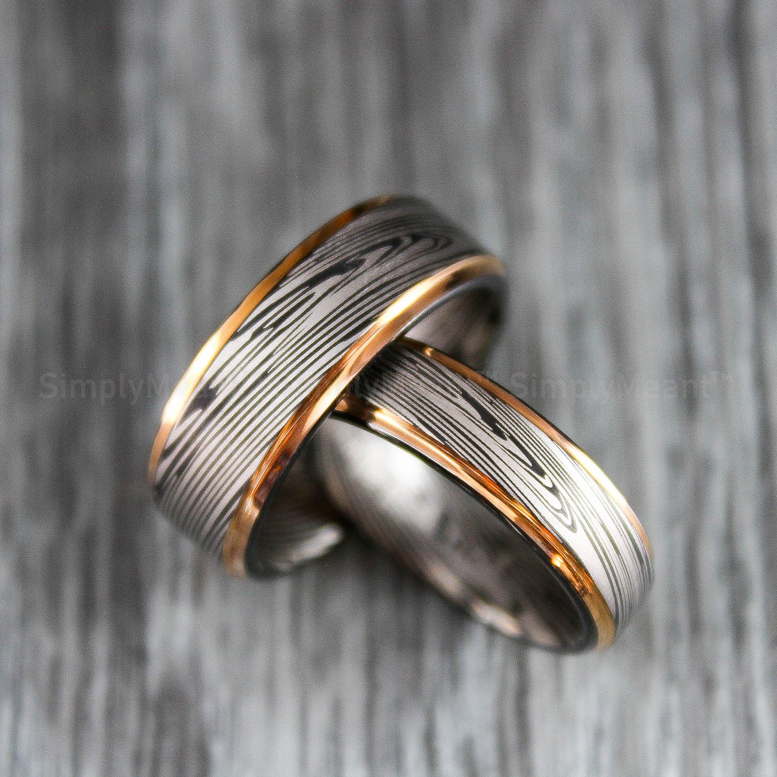 IMG_1590 Damascus Steel Rings, Damascus Steel Wedding Bands, Matching Couple Ring Set - Image 1