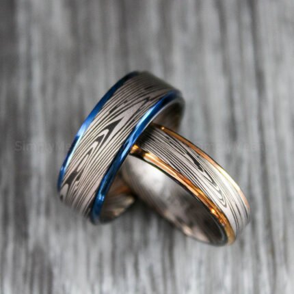 Damascus Steel Rings, Damascus Steel Wedding Bands, Matching Couple Ring Set
