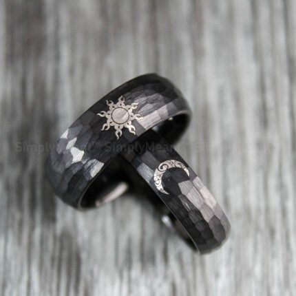 Sun and Moon Rings, Sun and Moon Wedding Bands, Sun and Moon Jewelry, Couple Rings