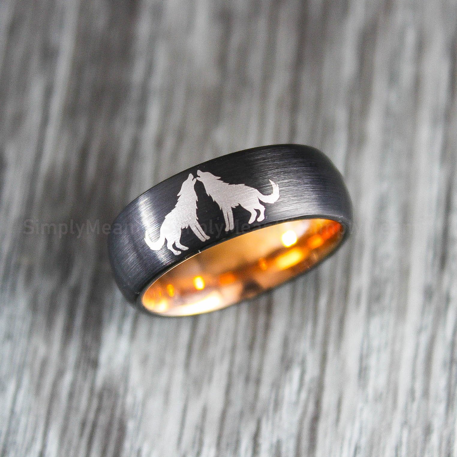 IMG_1726 Wolves Ring, Howling Wolves Wedding Band, Wolf Jewelry - Image 1