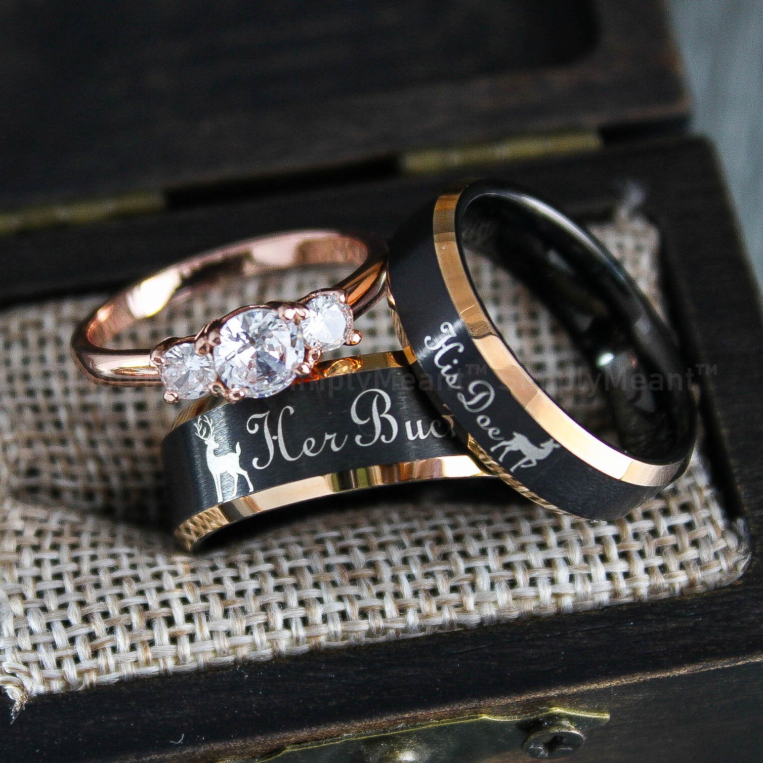 IMG_1744 Her Buck His Doe Rings, Buck and Doe Rings, Buck and Doe Wedding Bands, Black Wedding Rings, Couple Rings - Image 1