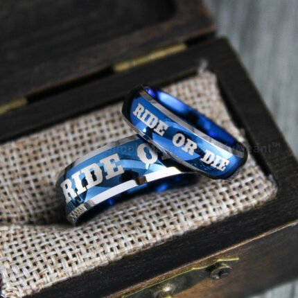 Ride or Die Rings, Blue Wedding Bands, Couple Ring Set, Matching Couple Rings