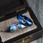 Wolves Rings, Howling Wolves Wedding Bands, Wolf Jewelry, Blue Wedding Bands - Image 4