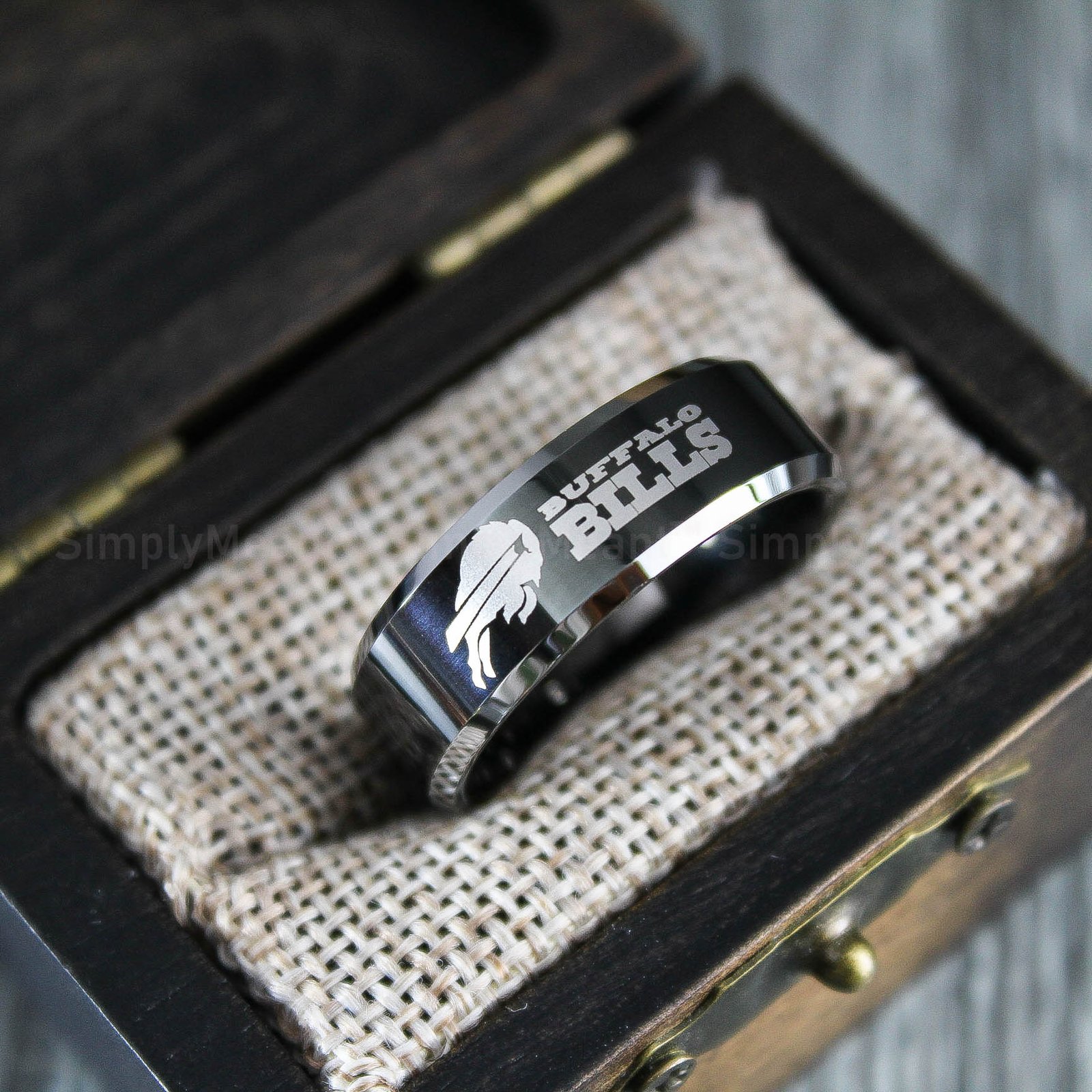 IMG_1771 Football Ring, Football Wedding Band, Football Jewelry, Black Wedding Band - Image 1
