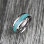 Turquoise Rings, Couple Turquoise Wedding Bands, Silver Tungsten Bands with Turquoise Inlay - Image 4
