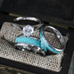 Turquoise Rings, Couple Turquoise Wedding Bands, Silver Tungsten Bands with Turquoise Inlay