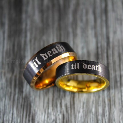 Til Death Rings, Black Wedding Bands, Couple Ring Set, Matching Couple Rings