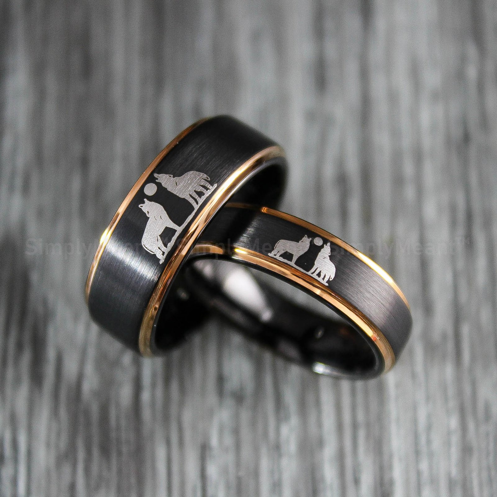 IMG_1870 Wolves Rings, Howling Wolves Wedding Bands, Matching Couple Rings - Image 1