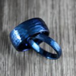 Couple Rings, Blue Wedding Bands, Matching Wedding Rings, Hammered Rings - Image 3