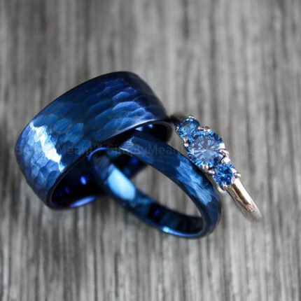 Couple Rings, Blue Wedding Bands, Matching Wedding Rings, Hammered Rings