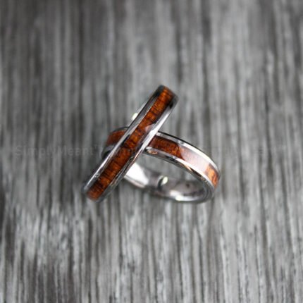 Wood Ring, Wood Wedding Band, 4mm Silver Tungsten Wedding Band, Wood Wedding Ring